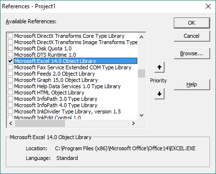 microsoft excel 8.0 object library